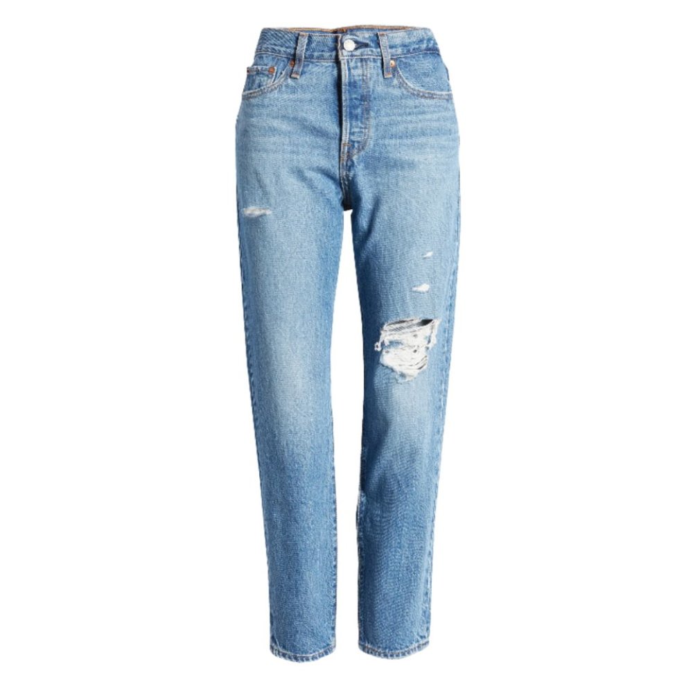 Levi's Wedgie Distressed High Rise Button Fly Straight Leg Ankle Jeans